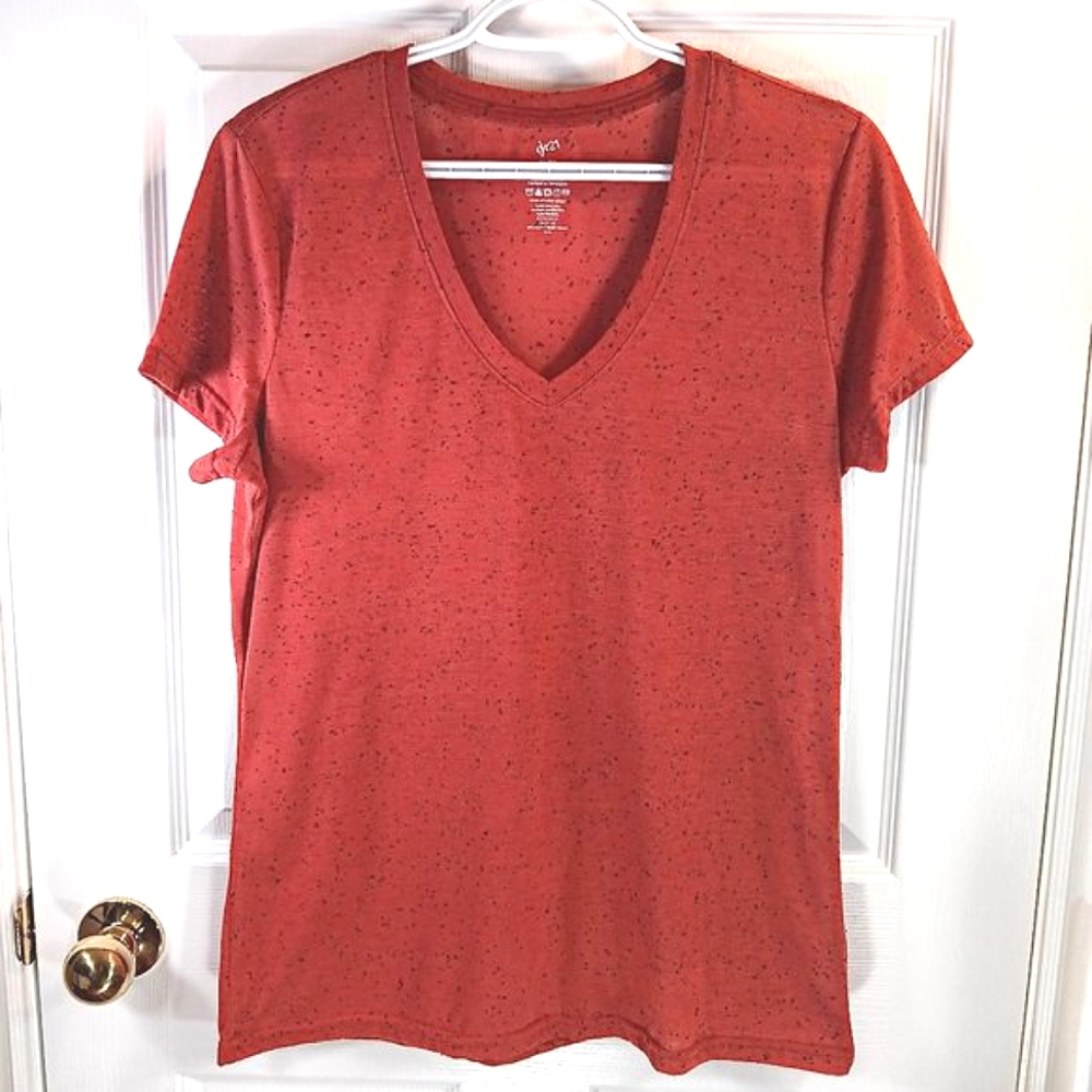 NWOT G21 Women's Orange Black Speckled T-Shirt V-Neck Size XL